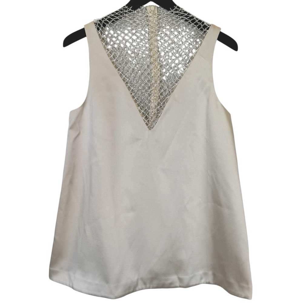 NWT Mare Mare Size S Crystal-Mesh Sert Ivory Cream V-Neck Sleeveless Blouse - Picture 3 of 10